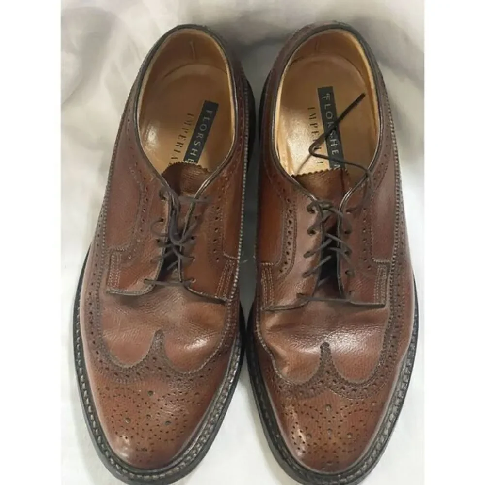 Vintage FLORSHEIM Longwing Shoes‎ 8.5 Whiskey Brown KENMOOR Wingtips Made USA